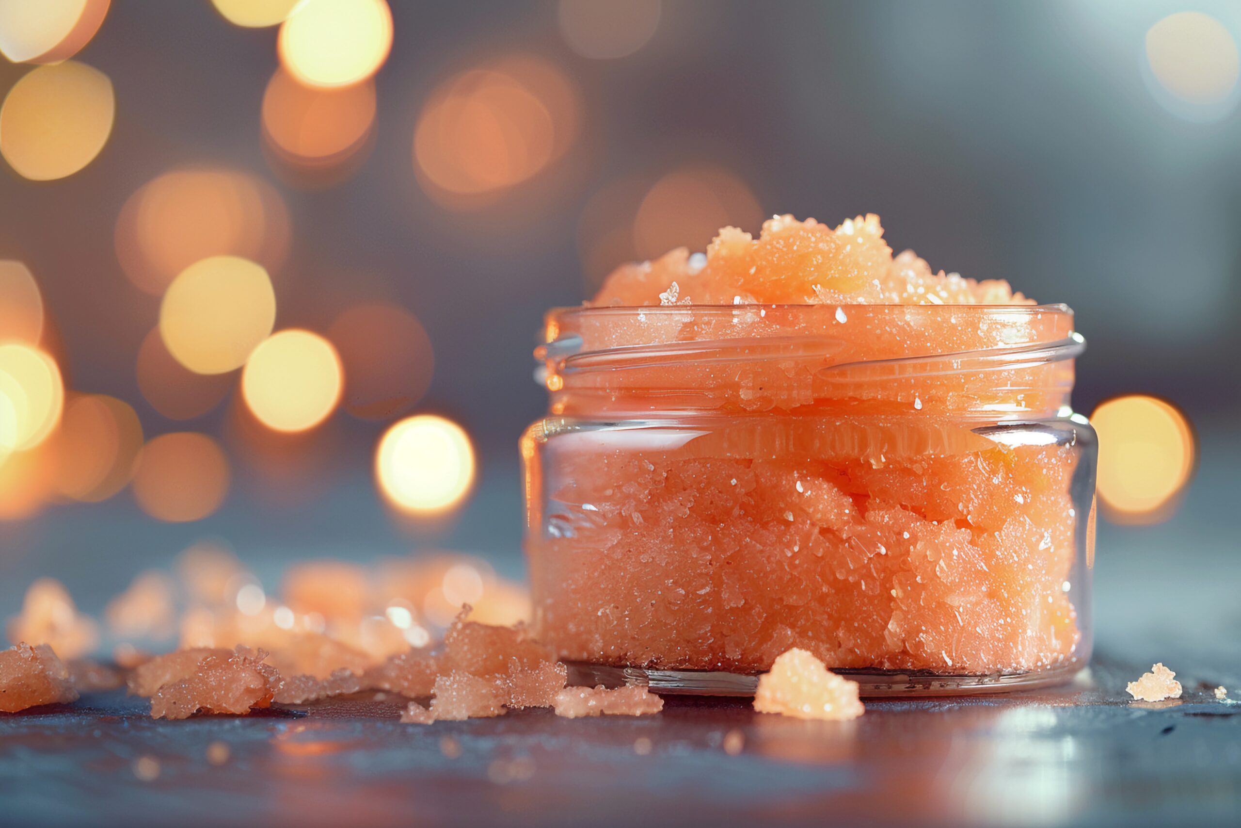 Golden Bath Salt Jar in Sunlit Ambiance with AI generated.
